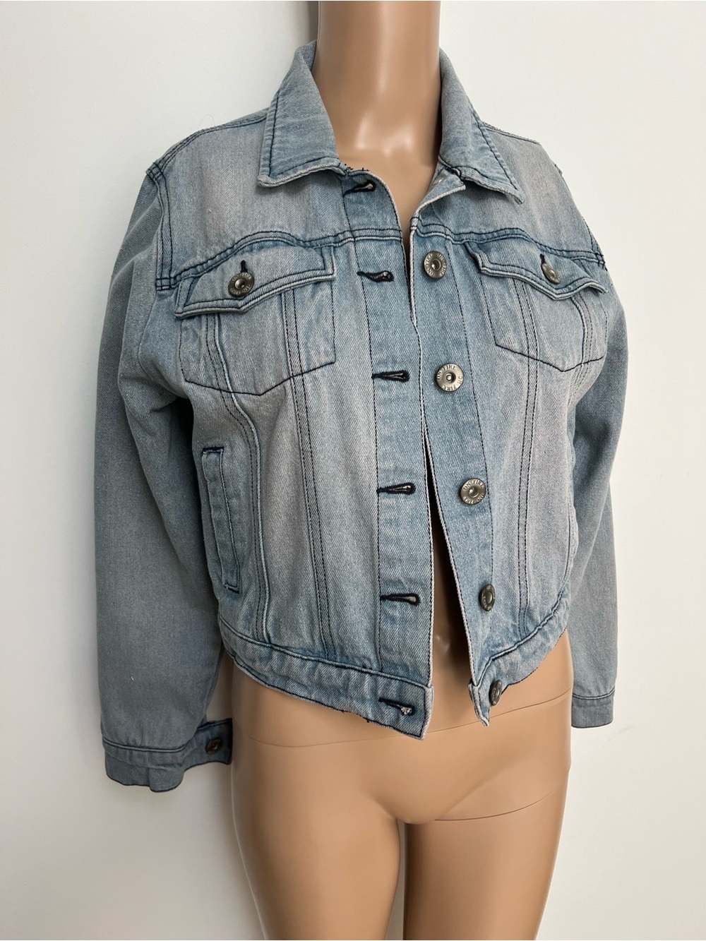 On Fire Light Blue Denim Jacket - Button-Front Jean Jacket - Picture 2 of 6